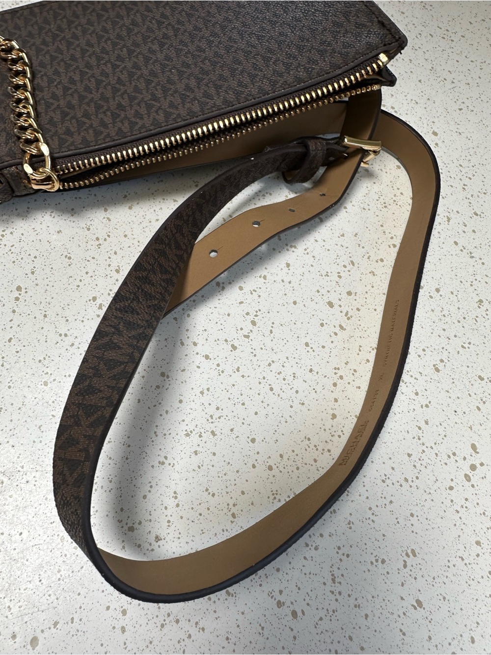 NWOT Michael Kors Brown Logo Crossbody Belt Bag  with Gold Chain - Picture 4 of 9